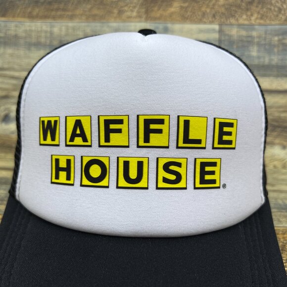 Waffle House Mens Trucker Hat Black Snapback Retro Restaurant Old Logo Ball Cap - Picture 3 of 8
